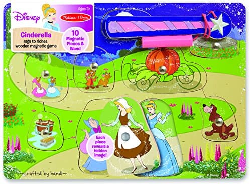 Melissa & Doug Disney Cinderella Rags to Riches Wooden Magnetic Game With 10 Magnetic Pieces and Wand Poster